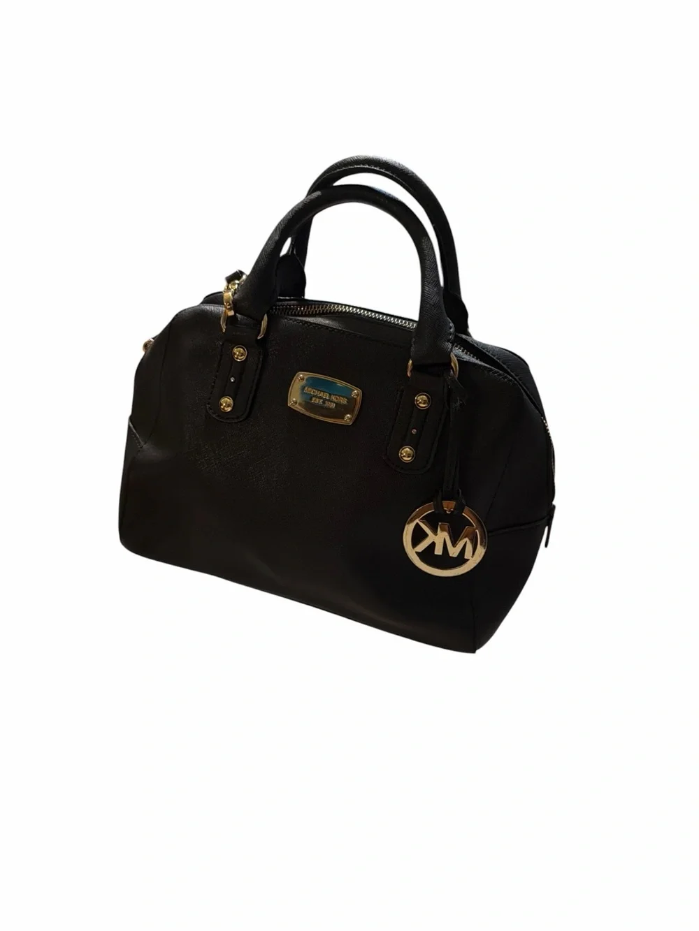 Michael Kors Black Leather Satchel with Gold Hardware